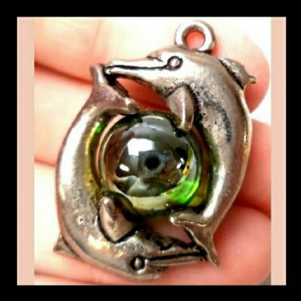 Vintage Silver Tone 1-1/8" Dolphin Pendant